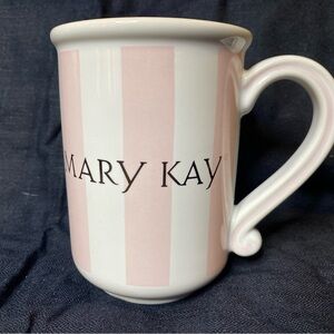 Mary Kay Coffee Tea Cup Pink White Striped Cosmetics Porcelain Gold Accents